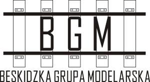 Czarne logo Beskidzkiej Grupy Modelowej (BGM) – modelarstwo kolejowe