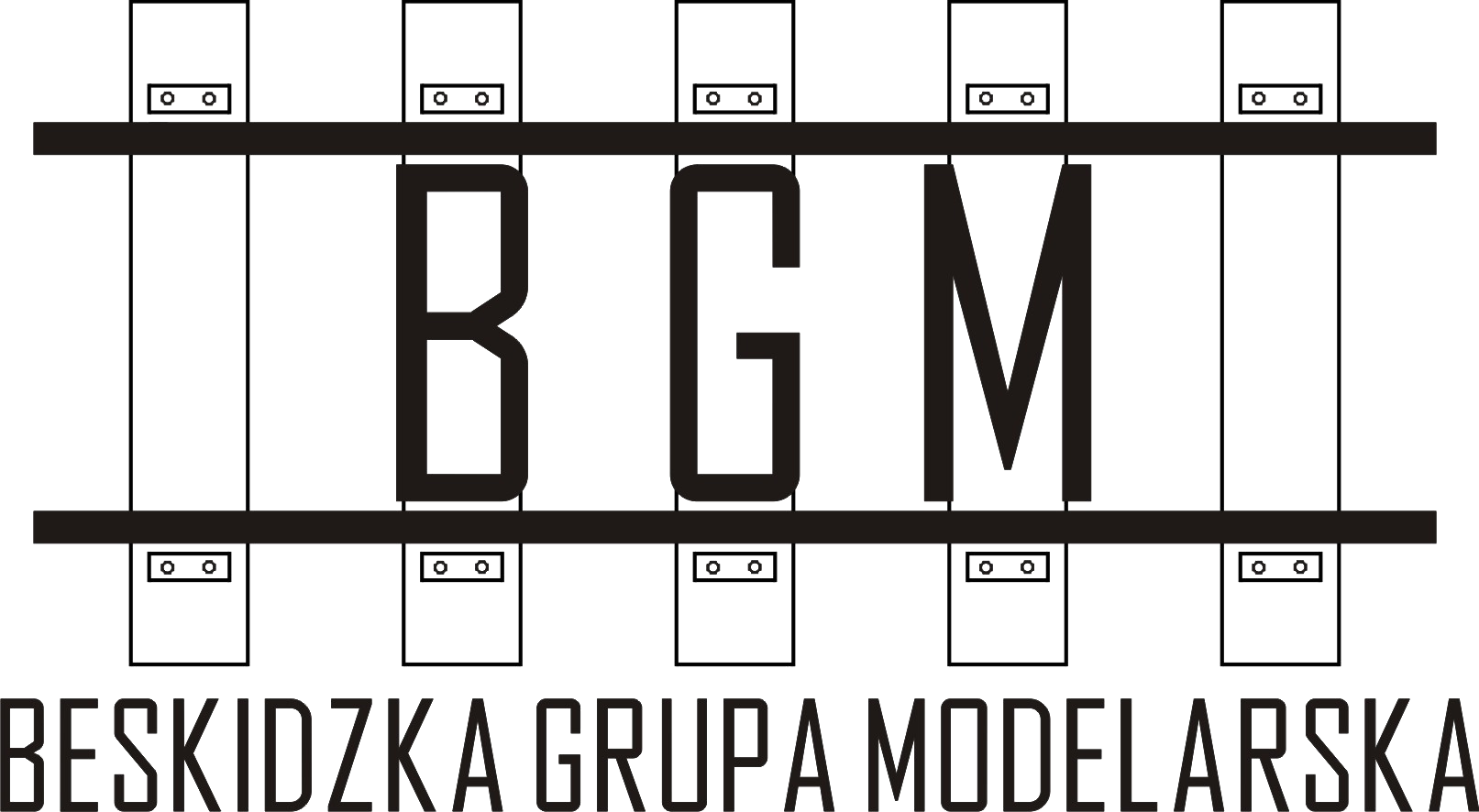 Czarne logo Beskidzkiej Grupy Modelowej (BGM) – modelarstwo kolejowe